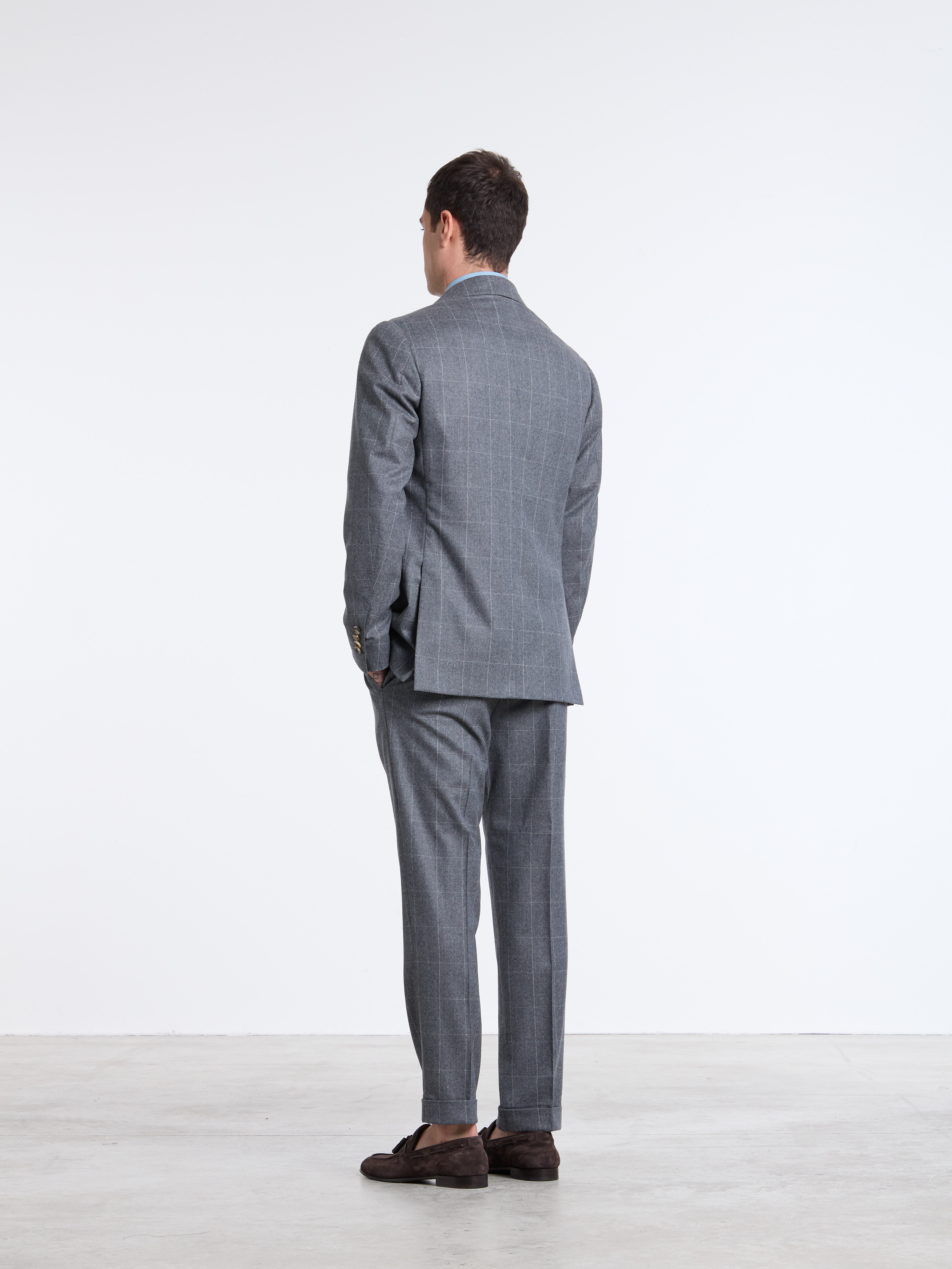 SINGLE-BREASTED WOOL CHECKED SUIT - GREY - LUIGI BORRELLI - NAPOLI